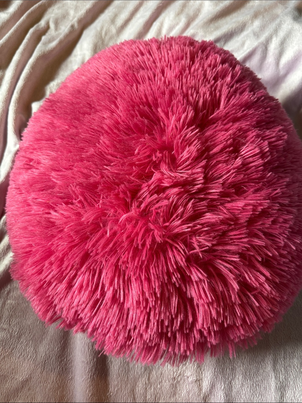 Plush Hot Pink Shag Round Accent Pillow - Home Accents